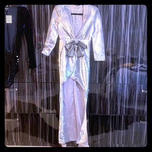 Special occasion hi lo silver sequins dress
